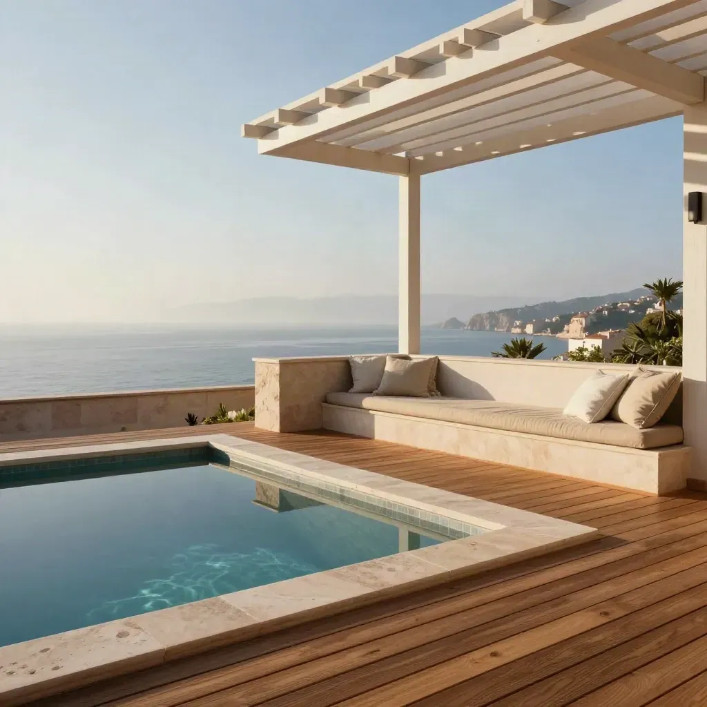 Ático en Jávea con terraza de teca, piscina pequeña y vistas abiertas al mar